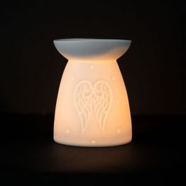 3110White ceramic angel wings oil burner