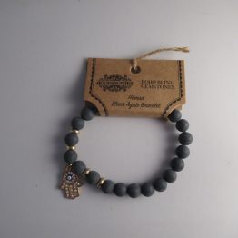 Black agate hamsa bracelet