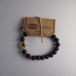 Lava stone gold hamsa bracelet